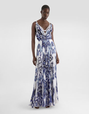 Dolce & Gabbana Majolica-print chiffon dress Blue I6KH6WFSSK7