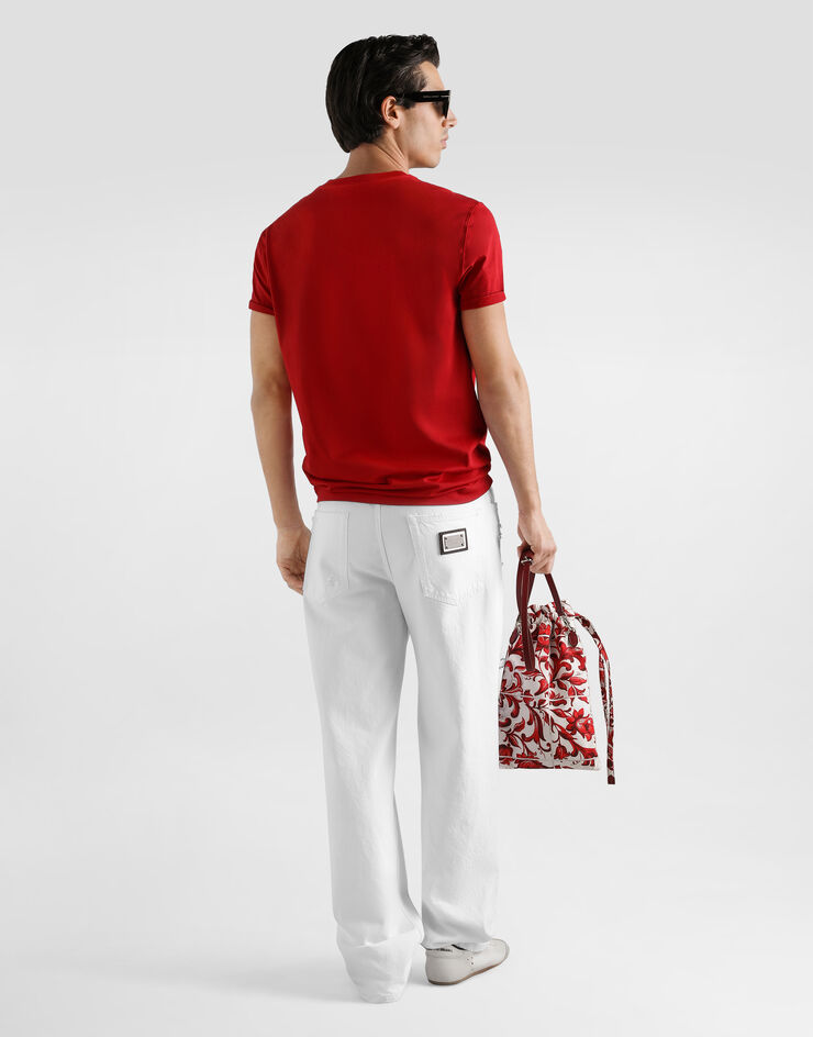 Dolce & Gabbana Cotton t-shirt with logo embroidery Red G8RA2ZG7P7T