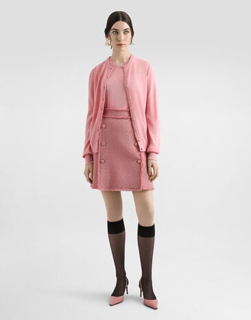 Dolce & Gabbana Short raschel tweed skirt with decorative DG logo buttons Pink F4C03TGDCYK