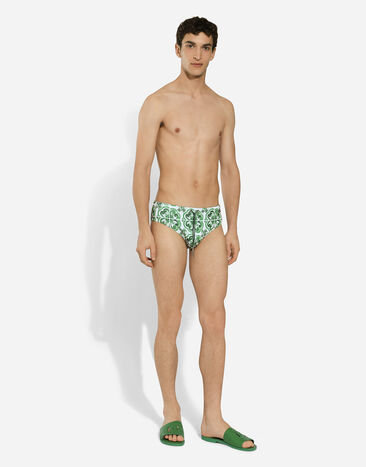 Dolce & Gabbana Majolica-print swim briefs with high-cut leg Print M4A09JFSG88