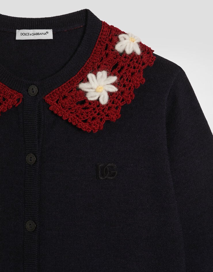 Dolce & Gabbana Wool cardigan with embroidered crochet collar Blue L5KWM9JDVBF