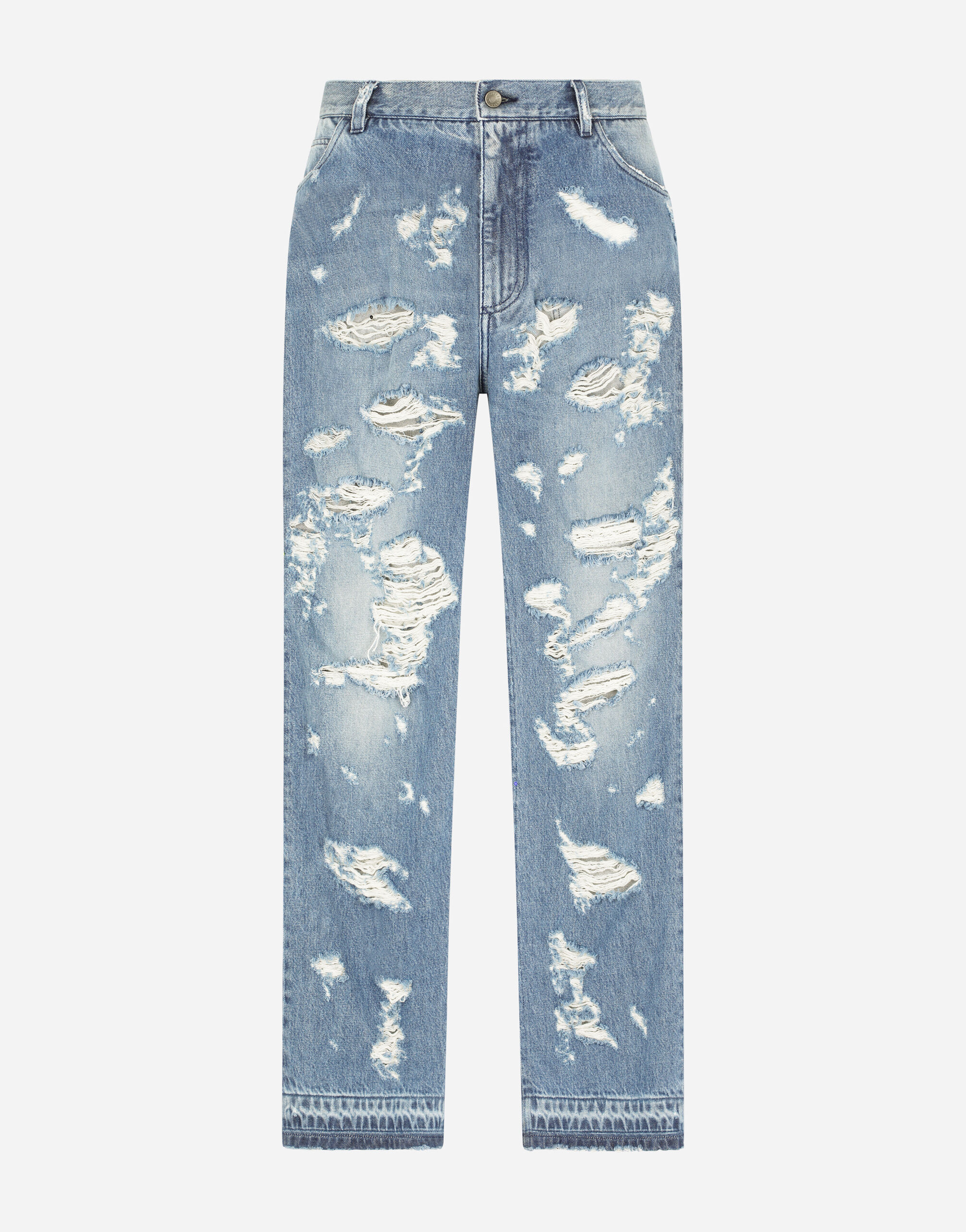Oversize light blue wash jeans with rips in Multicolor for Men