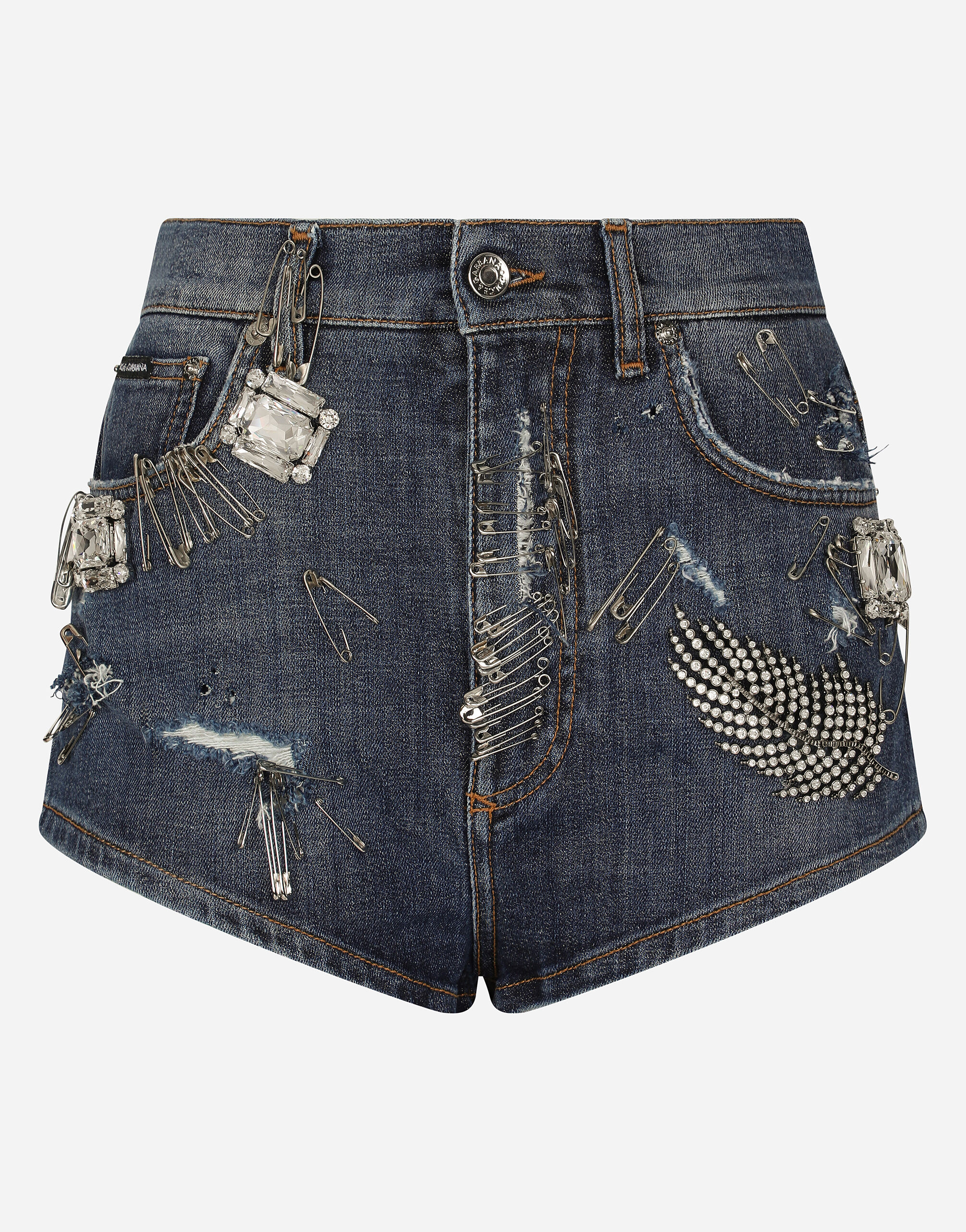 Dolce & Gabbana Denim shorts with rhinestone details Print F7W98THS5Q2