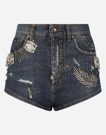 Dolce & Gabbana Denim shorts with rhinestone details Denim BB6498AO621