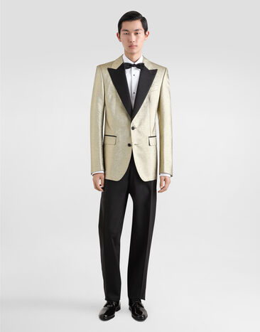 Dolce & Gabbana Single-breasted lamé jacquard tuxedo jacket Gold G2QU6TFJODV