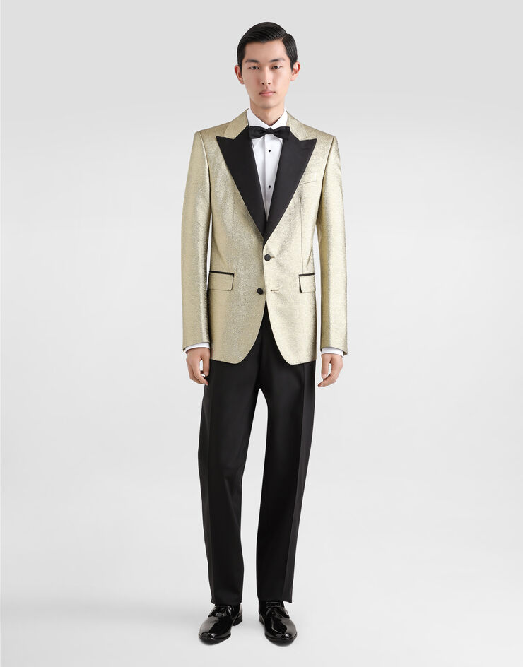 Dolce & Gabbana Chaqueta de esmoquin con botonadura recta de jacquard lamé Dorado G2QU6TFJODV