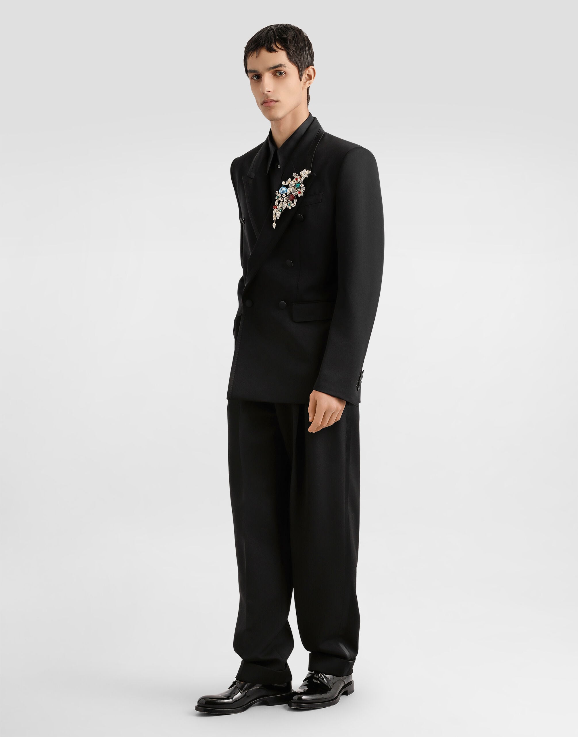 Double-breasted jacket inwool gabardine in Black for Men