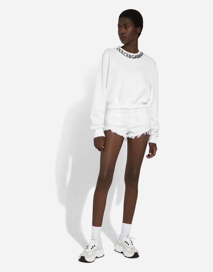 Dolce&Gabbana ショートスウェットシャツ ジャージー ネックロゴエンブロイダリー ホワイト F9P35ZGDB4A