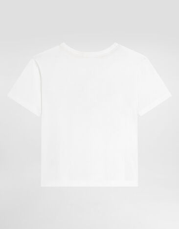 Dolce & Gabbana T-Shirt aus Jersey mit DG-Logo und Strass White L5JTNKG7PMC