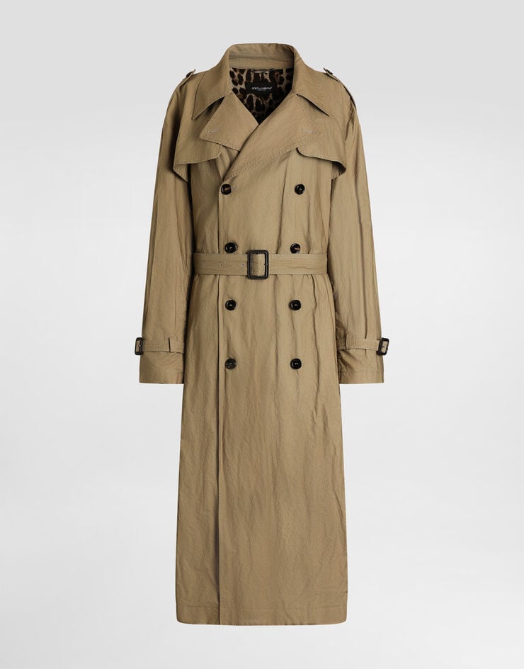 Dolce & Gabbana Double-breasted trench coat in wrinkled-effect cotton Beige F0Y19THUMWD
