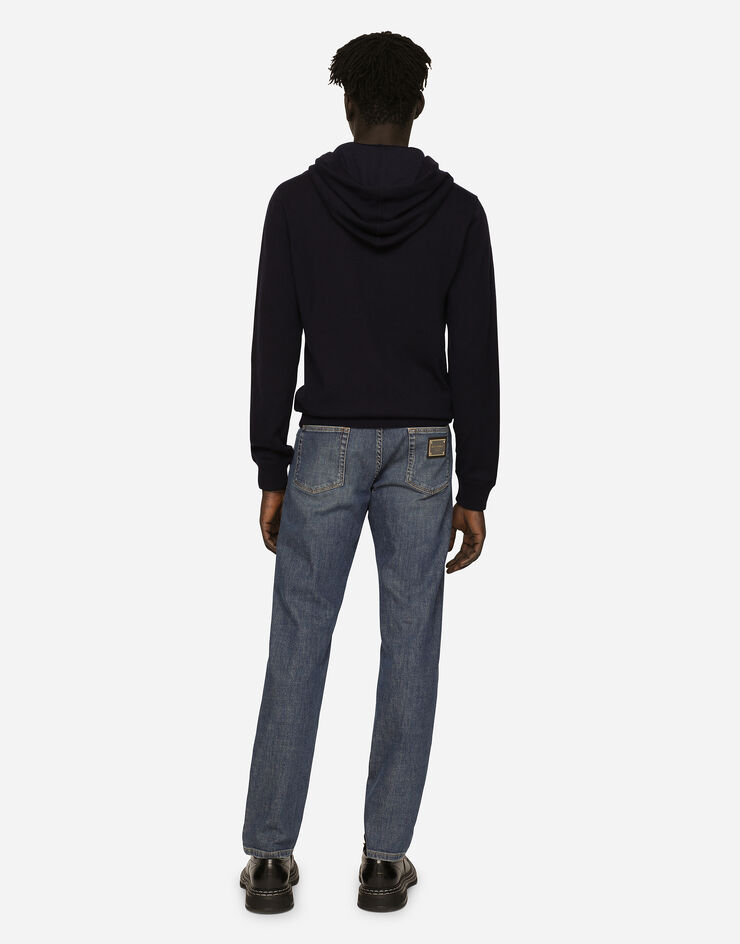Dolce & Gabbana Pull en cachemire à capuche Bleu GI116KF44EG
