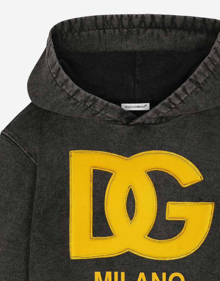 Dolce & Gabbana Sudadera con capucha de punto efecto lavado con logotipo DG Negro L4JWFJG7N3Z