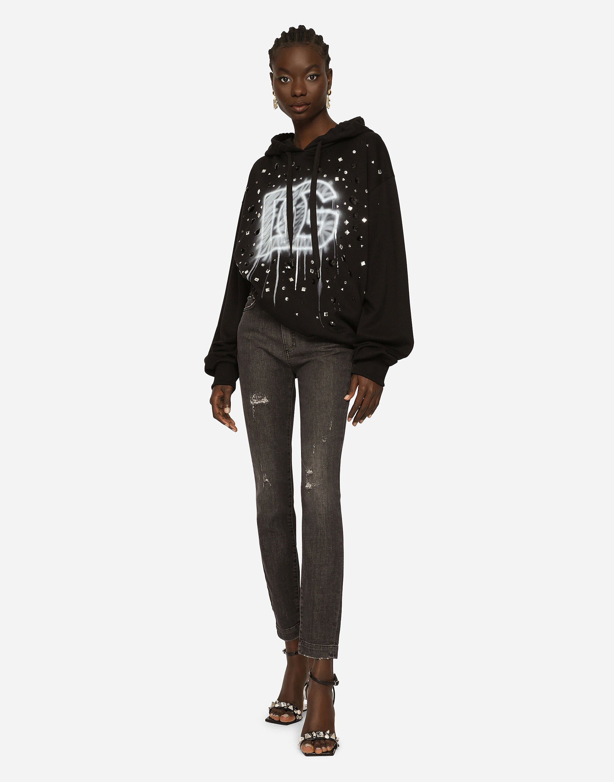 Deep blue denim Audrey jeans with ripped details in Multicolor for
