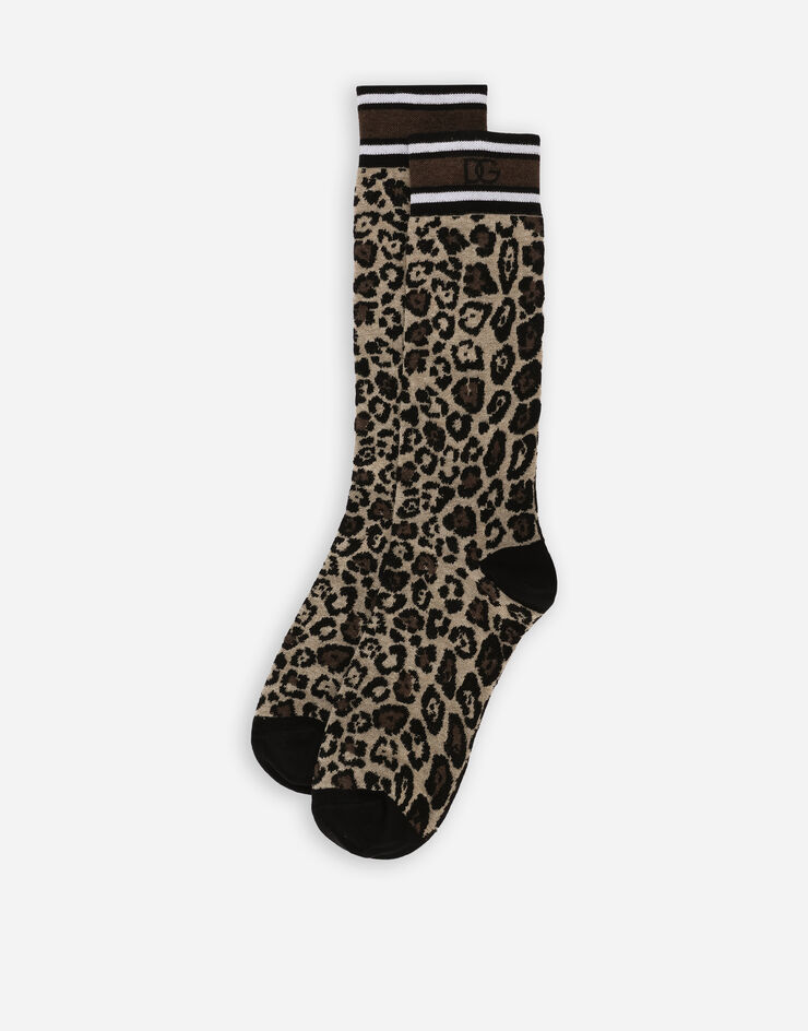 Dolce & Gabbana Calze in cotone jacquard leopardo Multicolore I873KWJACLS