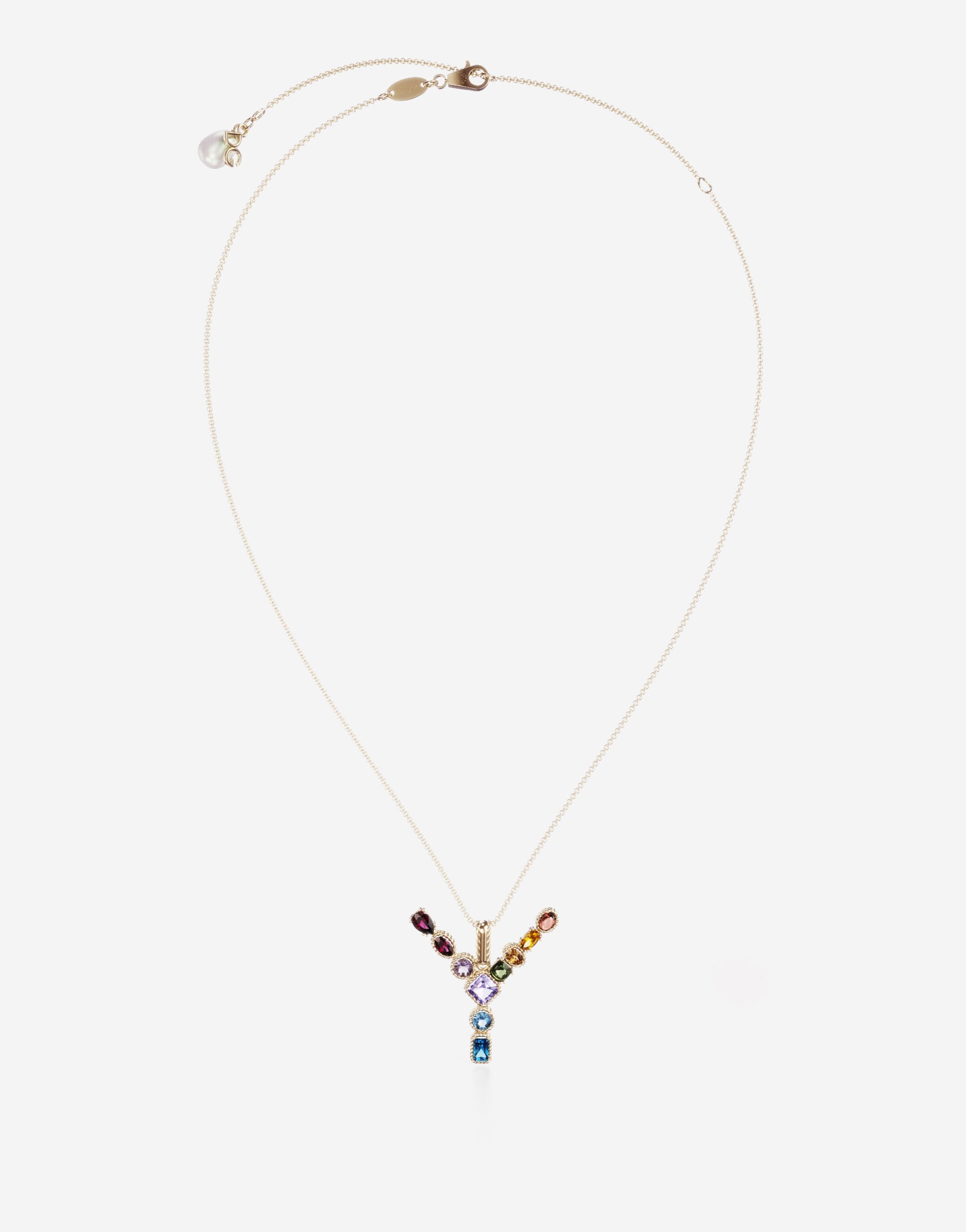 Dolce & Gabbana Rainbow alphabet Y pendant in yellow gold with multicolor fine gems Gold WAMR2GWMIXM
