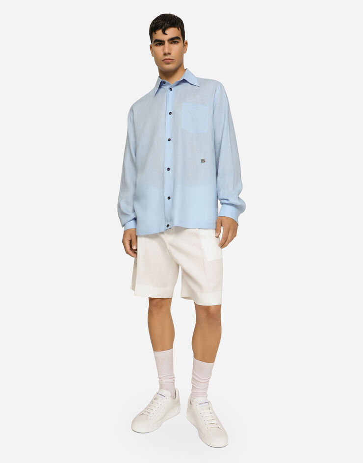 Dolce & Gabbana Linen Hawaiian shirt with DG hardware Azure G5KJ0TGG866
