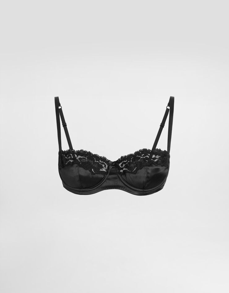 Dolce & Gabbana Balconette-BH aus Satin und Spitze Schwarz O1E15TON07M
