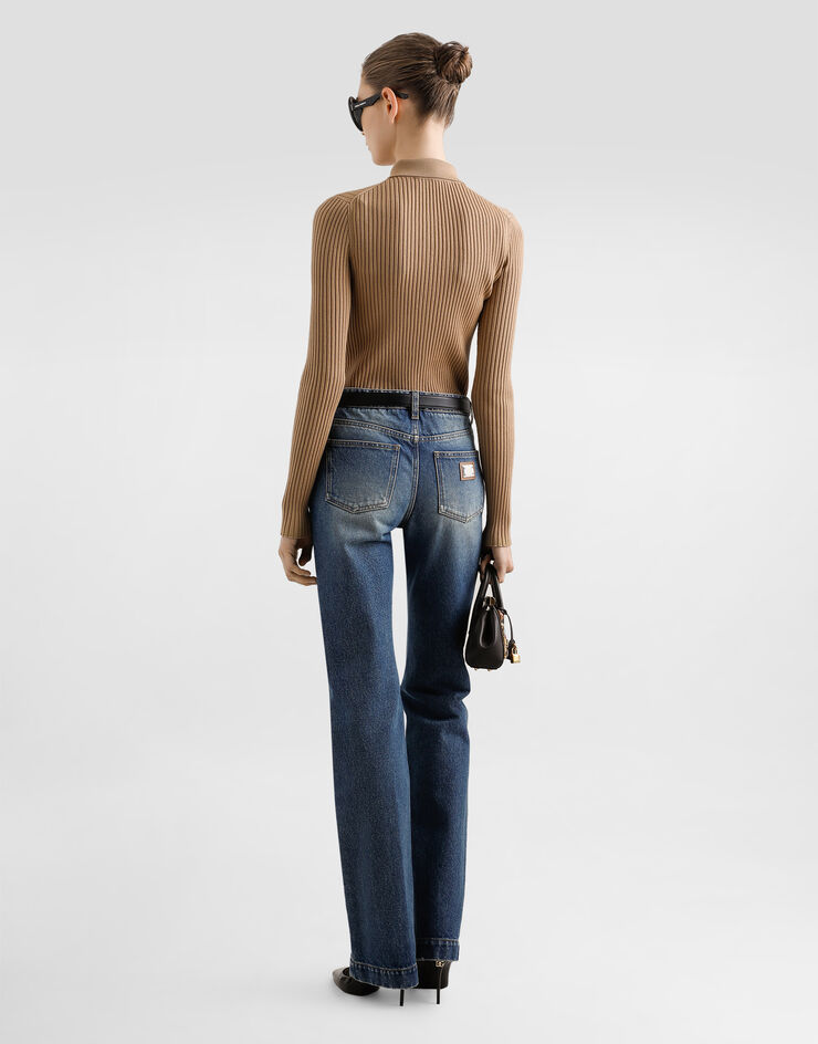 Dolce & Gabbana Pull côtelé en laine Beige FXZ39TJDVDC