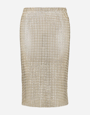 Dolce&Gabbana Gonna longuette in tulle con ricamo allover in termostrass Cristallo F4CRSZGDB2D