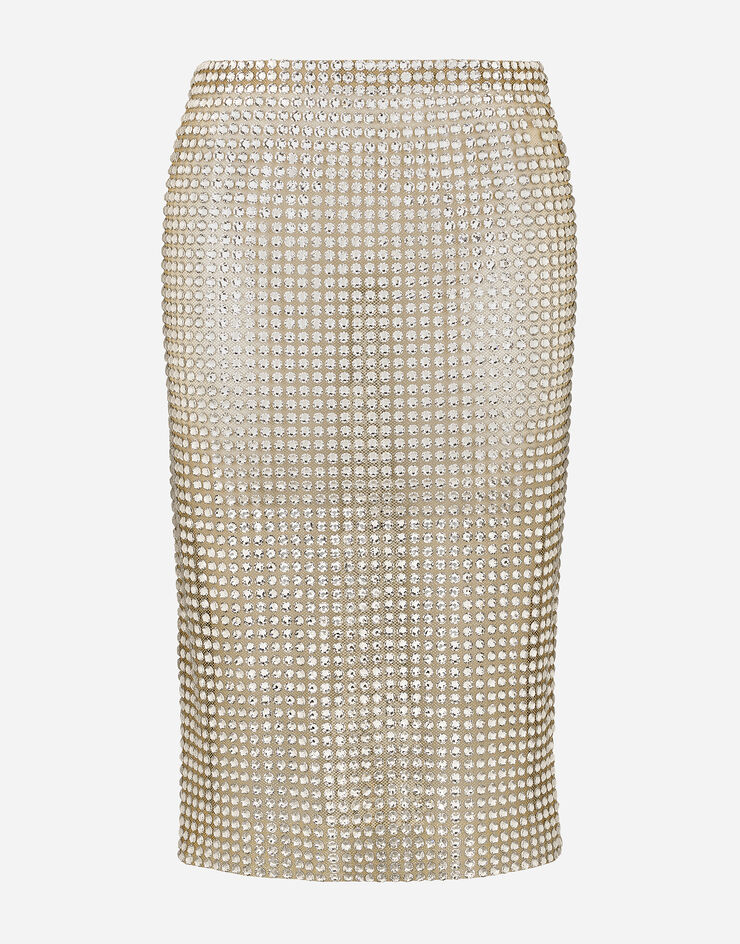 Dolce&Gabbana Gonna longuette in tulle con ricamo allover in termostrass Cristallo F4CRSZGDB2D