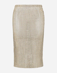 Dolce & Gabbana Tulle calf-length skirt with all-over fusible rhinestone embellishment Silver F4CE3TFLSA8