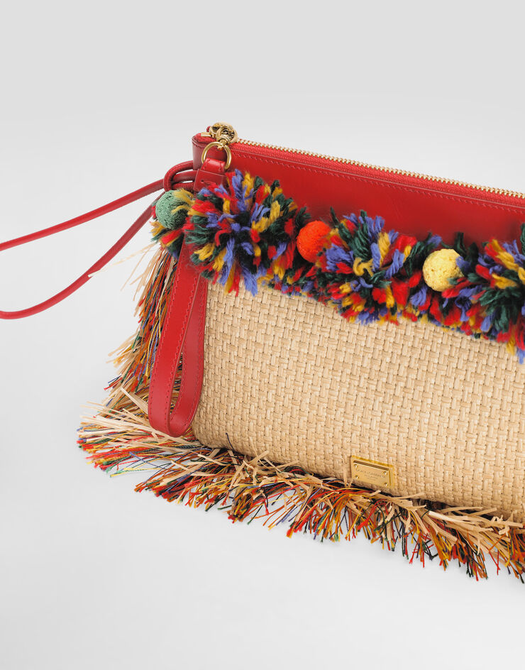 Dolce & Gabbana Raffia toiletry bag with fringes Multicolor BI3481A0418