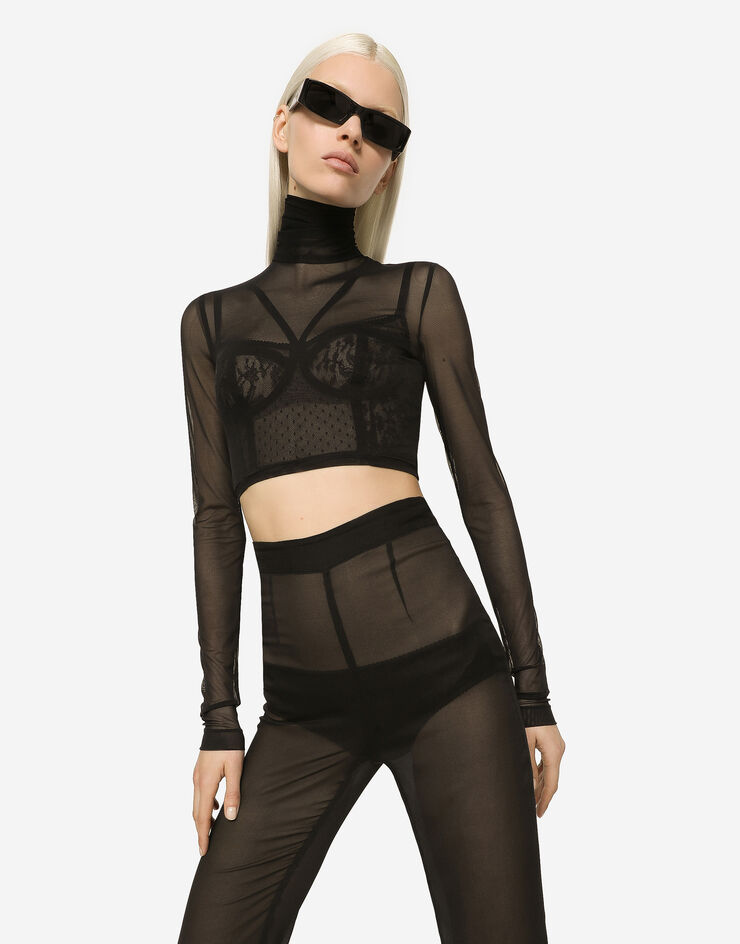 Dolce&Gabbana High-waisted flared chiffon pants Black FTCY1TFU1AT