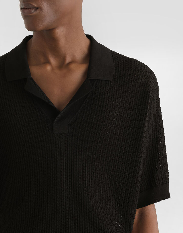 Dolce & Gabbana Pull polo à manches courtes en coton ajouré Noir GXZ63TJBCFM