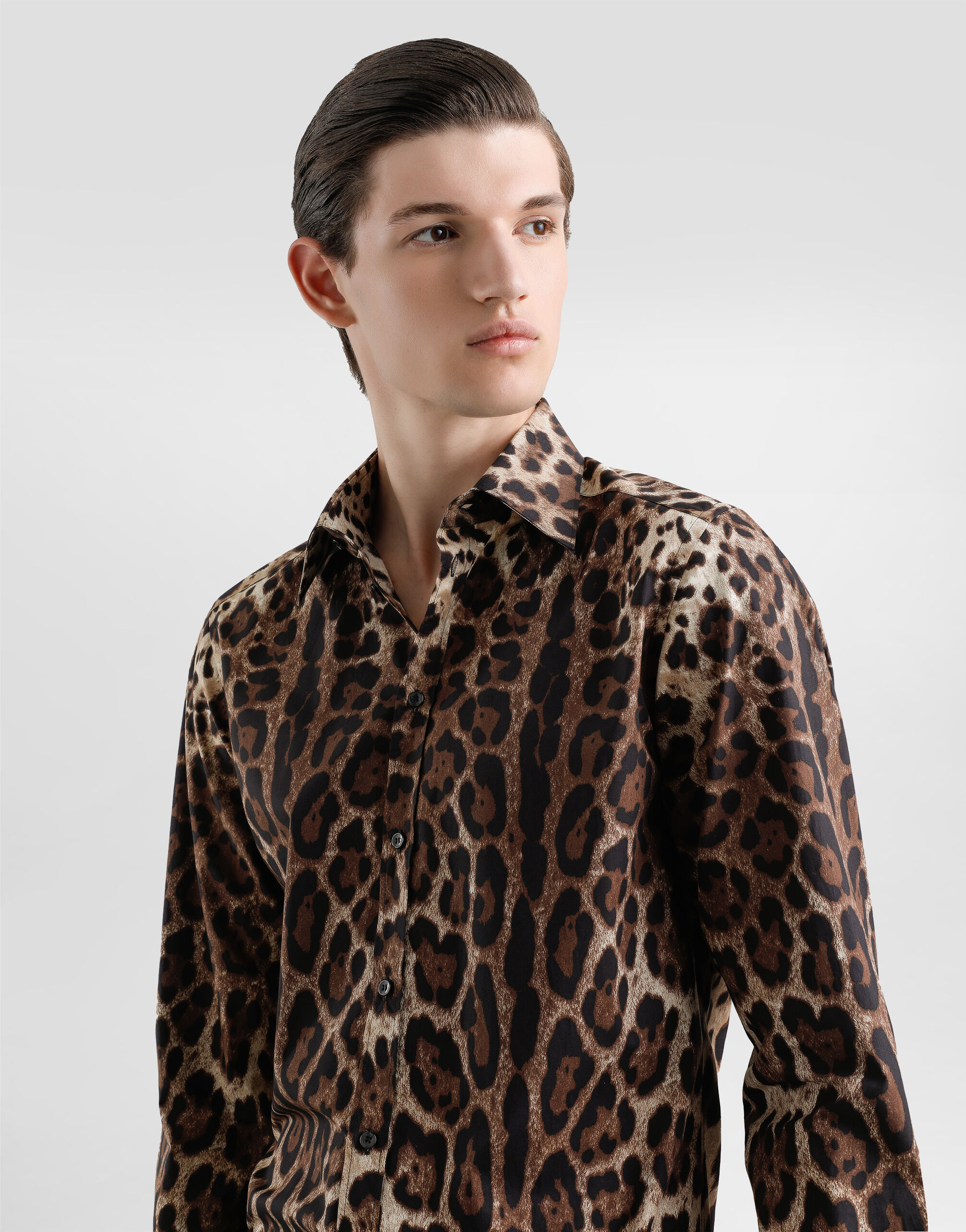 Cotton shirt with leopard print in Print for Men | Dolce&Gabbana® US