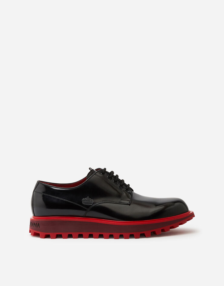 Dolce & Gabbana DERBY IN ANTIK CALFSKIN WITH EXTRA LIGHTWEIGHT TWO-TONE BOTTOM NERO/ROSSO A10513AJ808