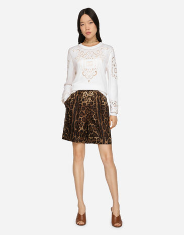Dolce & Gabbana Leopard-print twill shorts with piping Multicolor FTAM7THS1ZX