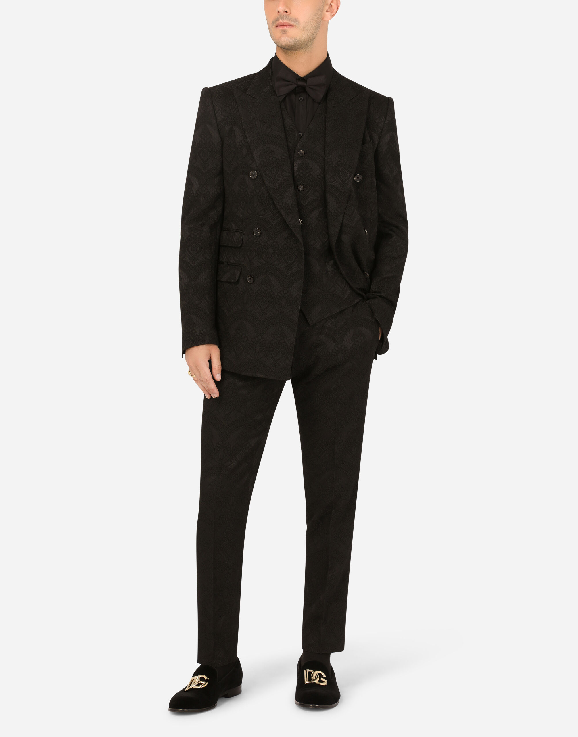 Double breasted Sicilia fit suit in stretch jacquard Dolce Gabbana