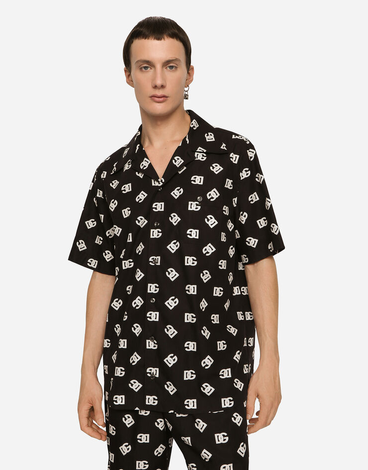 Dolce & Gabbana Camisa Hawaii de algodón con estampado DG Monogram Multicolor G5JH9THS5OO