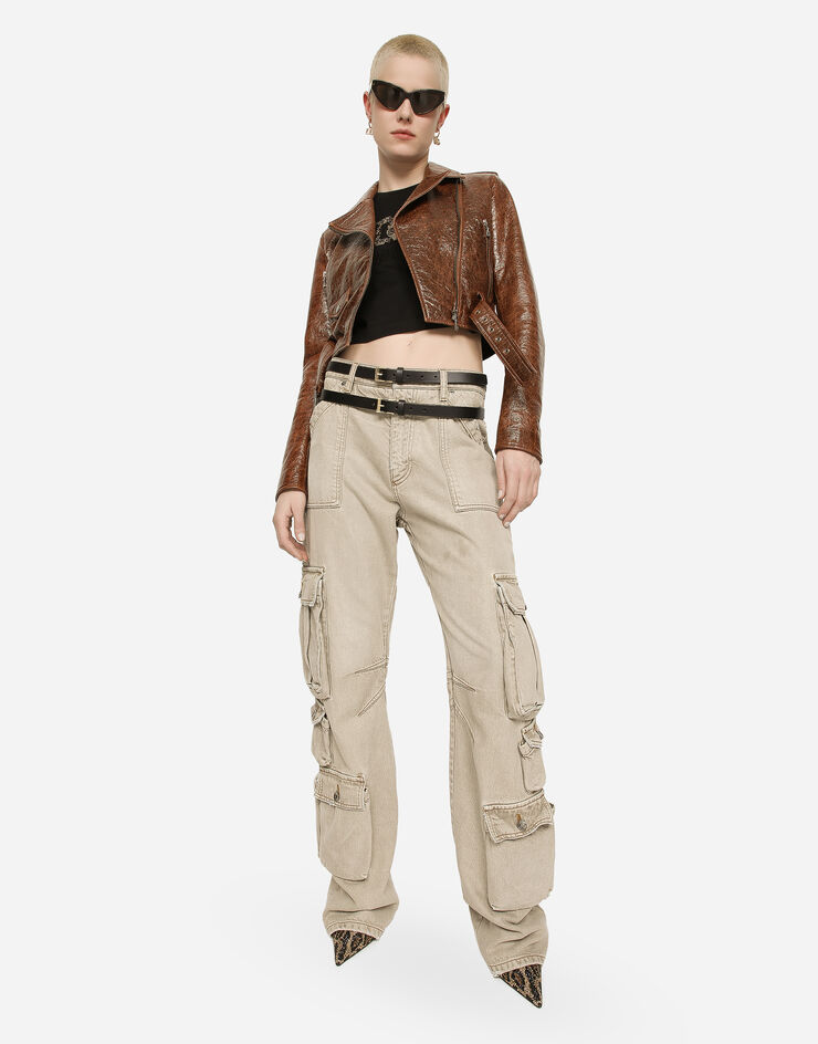 Dolce&Gabbana Bikerjacke aus Kunstleder aus beschichteter Baumwolle Braun F9Q81THUMSE
