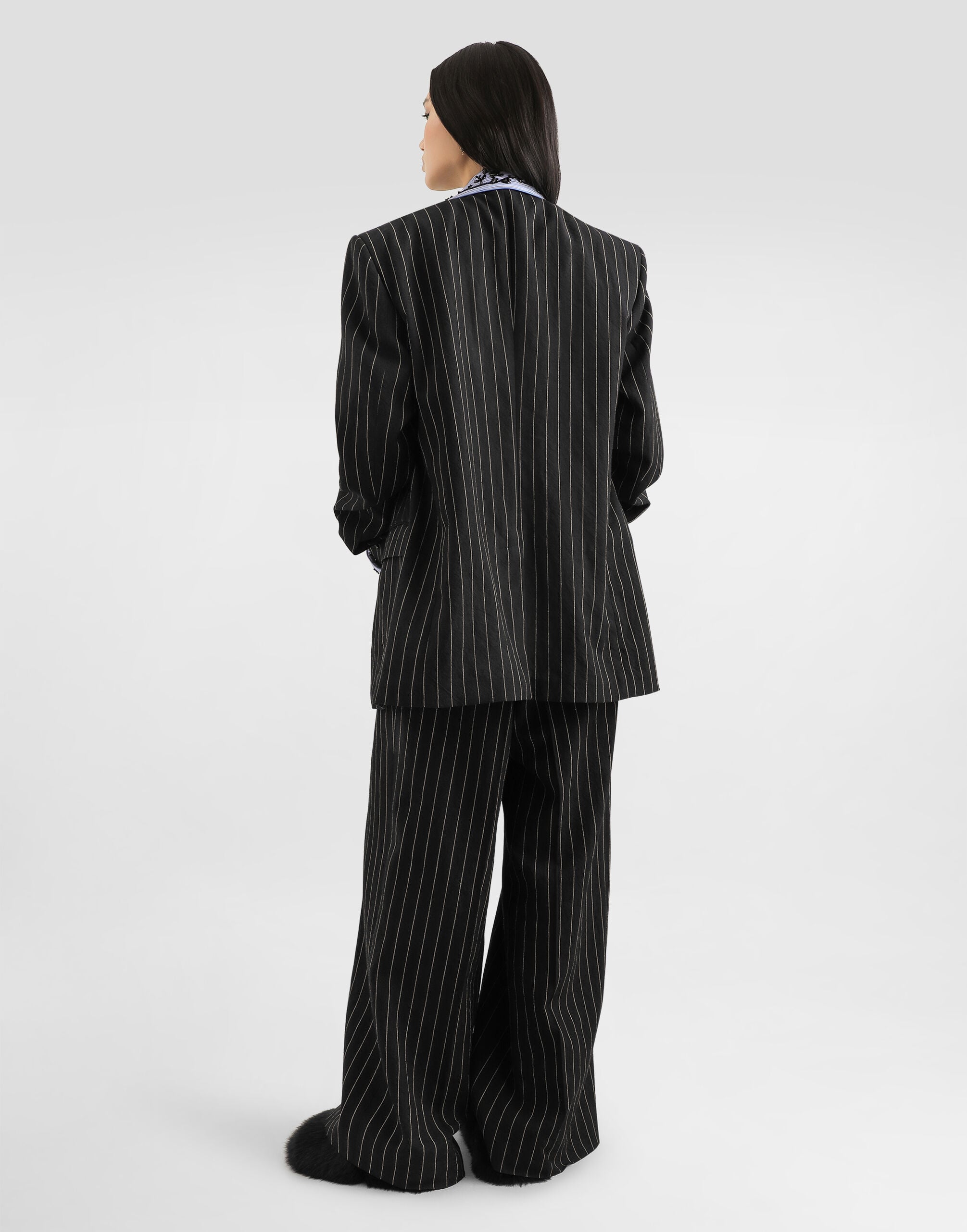 Pinstripe trousers in virgin wool and linen in Multicolor for