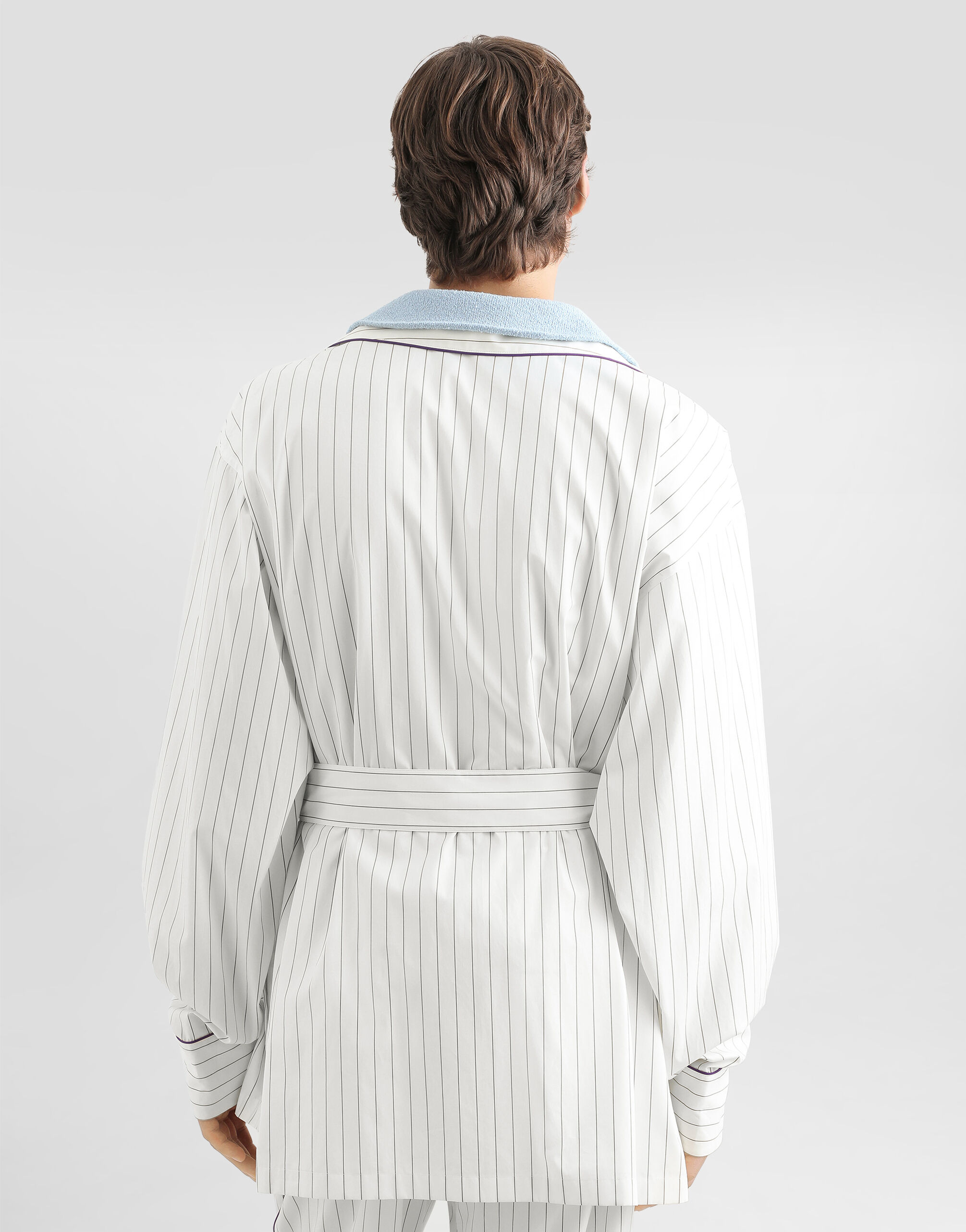 Striped poplin vanity robe - thumbnail 6
