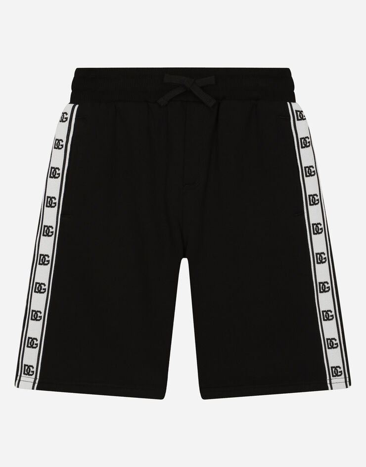 Dolce & Gabbana Jersey jogging shorts with DG logo band Black L4JQN0G7D8H