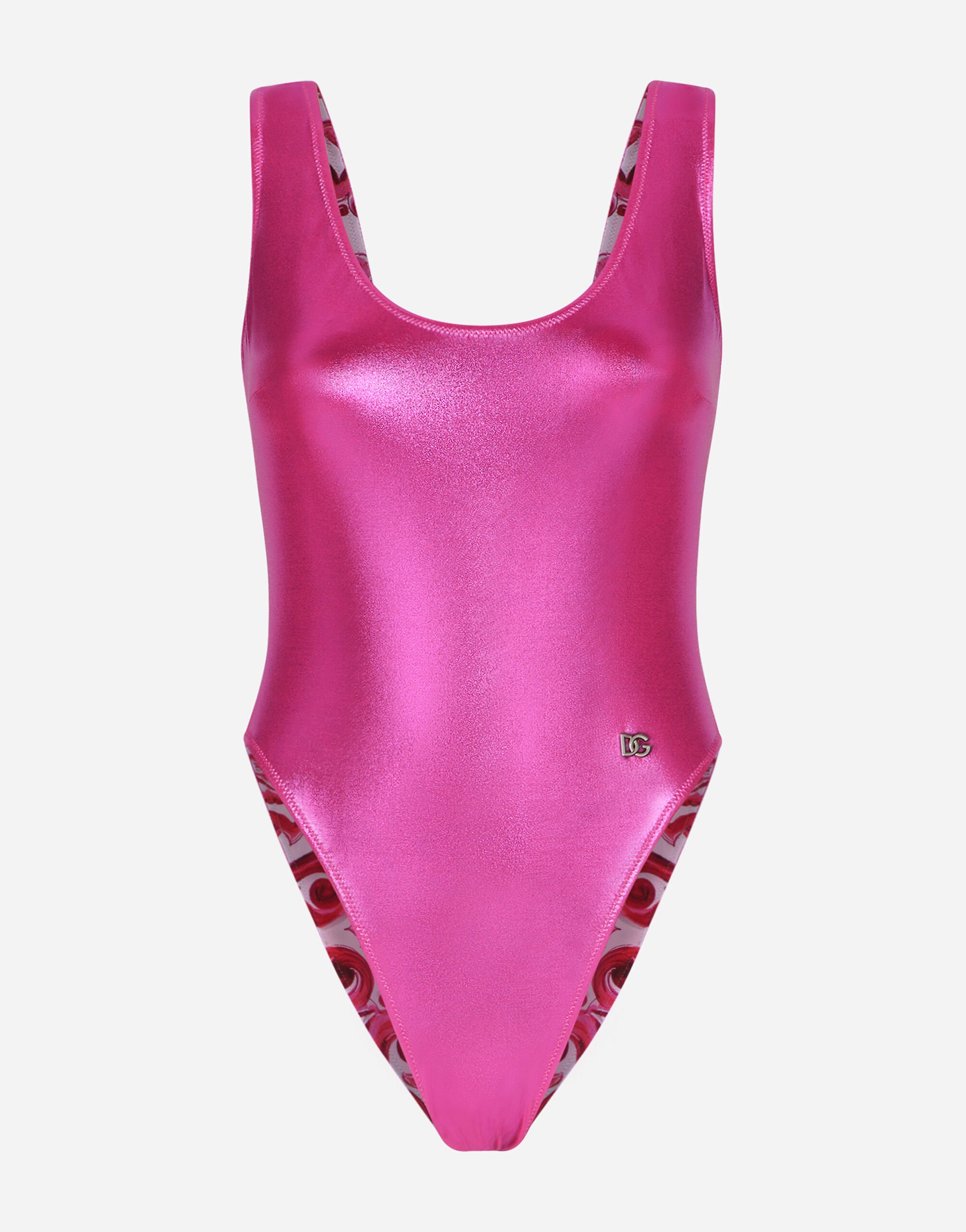 Dolce & Gabbana Laminated racing swimsuit Pink O9C23JFUSOV