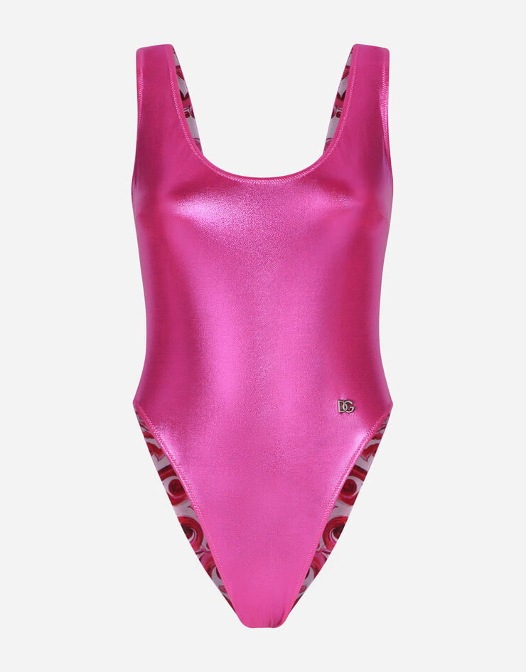 Dolce & Gabbana Laminated racing swimsuit Pink O9C28JFUSOV