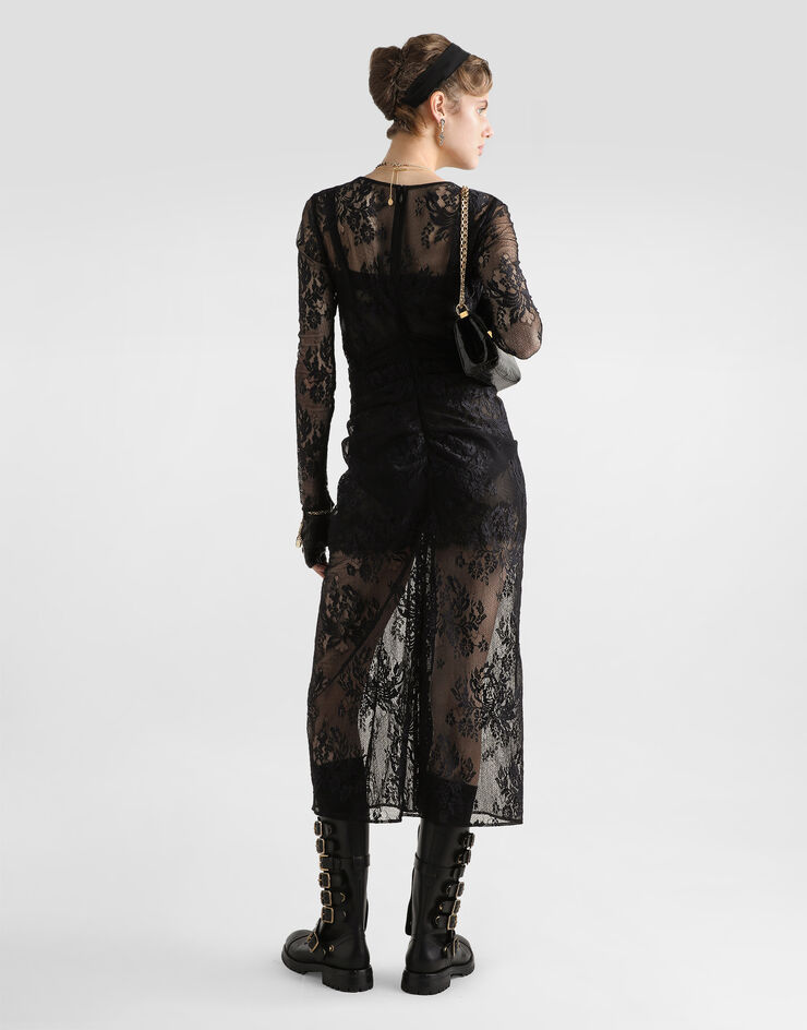 Dolce & Gabbana Vestido de encaje floral Negro F6TOITFLUCP