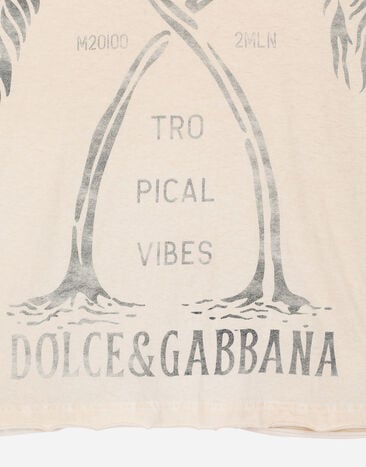 Dolce & Gabbana Short-sleeved cotton T-shirt with banana tree print Yellow G8RF9TG7K1W