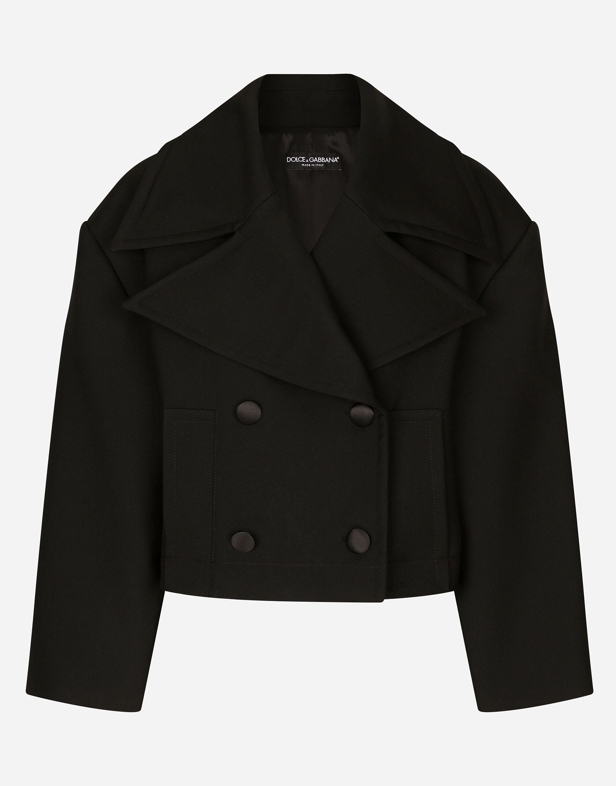 Dolce & Gabbana Kurze Oversize-Jacke aus Wollgabardine Black F0D1OTFUMG9