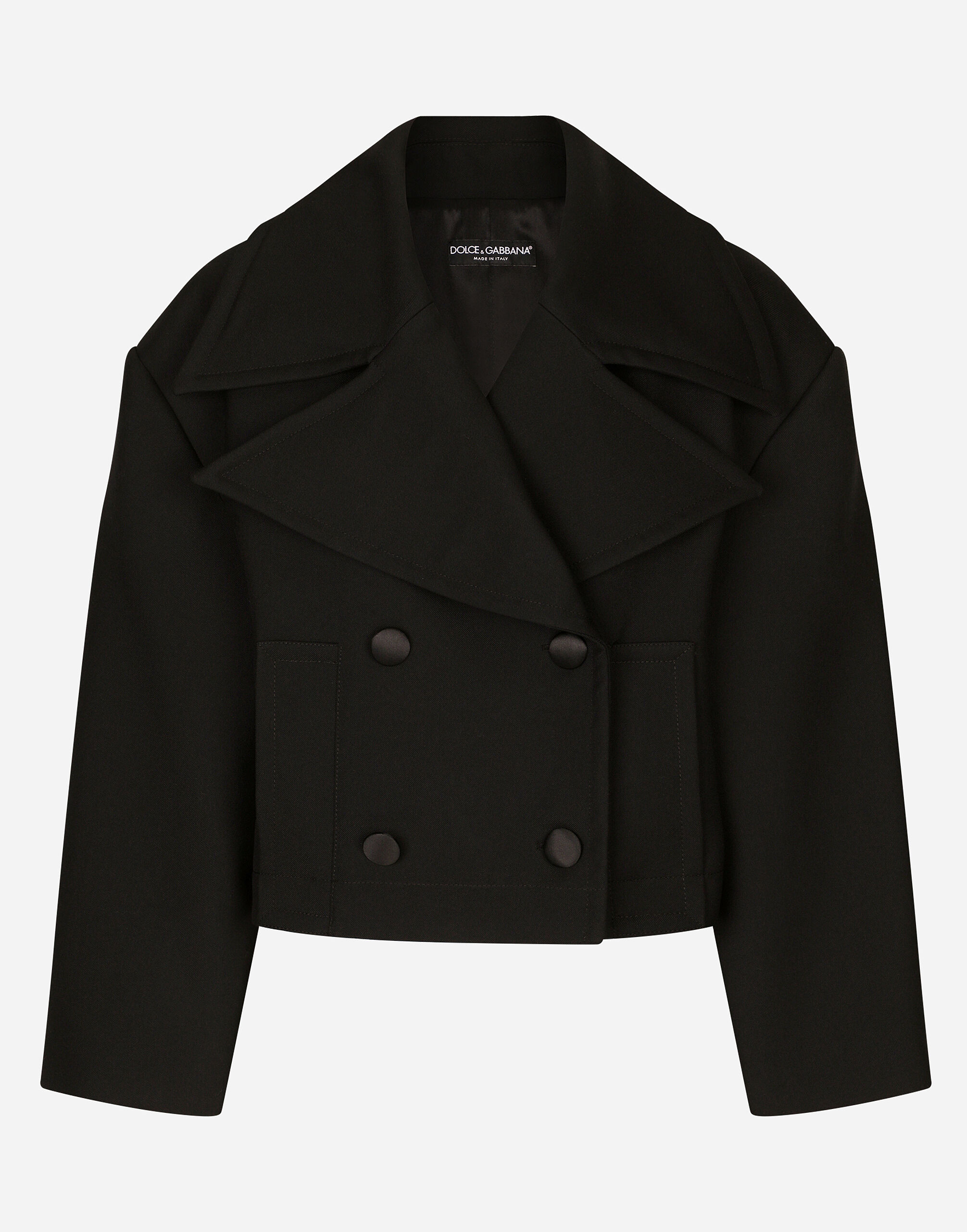 Dolce & Gabbana Chaquetón corto oversize en gabardina de lana Negro F0D1OTFUMG9