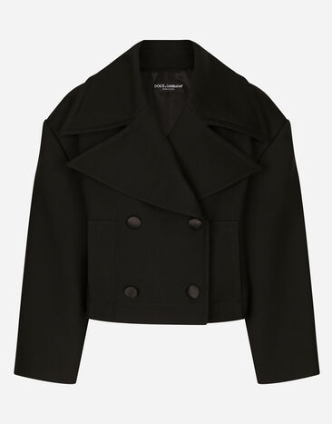 Dolce & Gabbana Chaquetón corto oversize en gabardina de lana Negro F0D1OTFUMG9