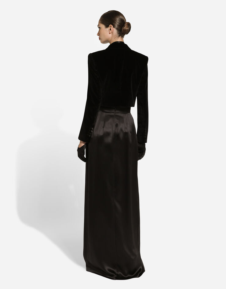 Dolce & Gabbana Falda larga en raso de seda con abertura Negro F4CZGTFU1NU