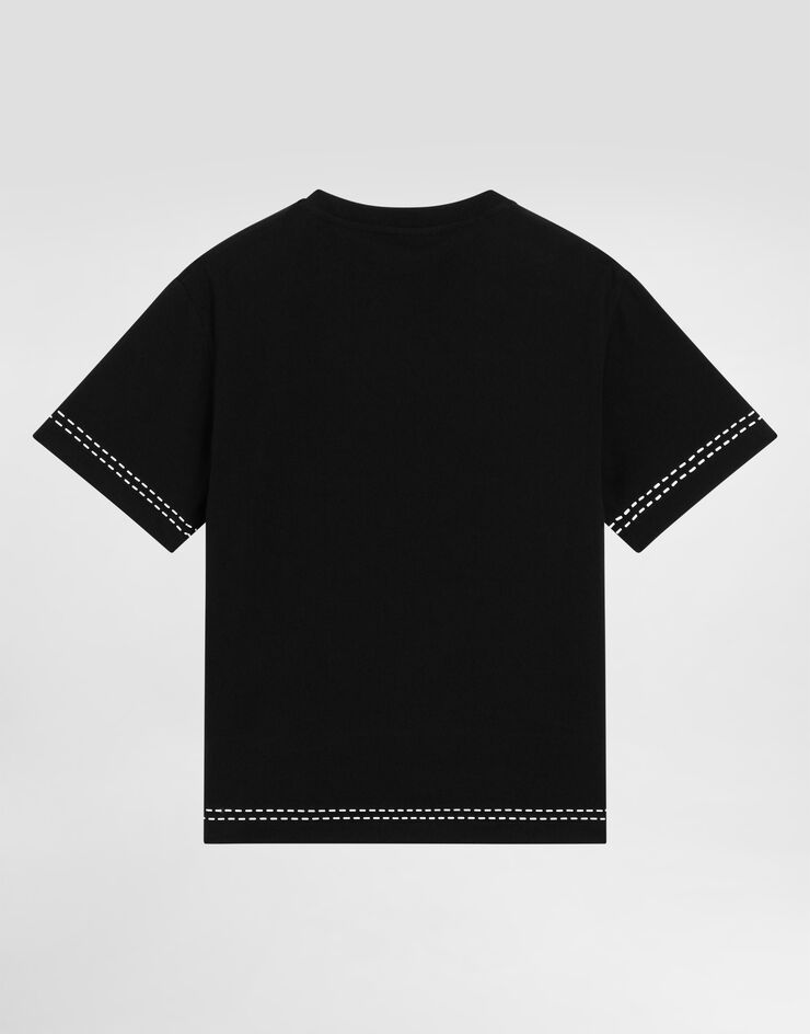 Dolce & Gabbana Jersey T-shirt with Dolce&Gabbana logo Black L4JTHVG7O6M