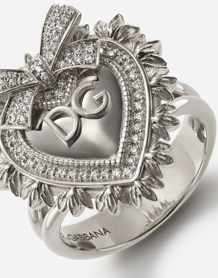 Dolce & Gabbana خاتم ديفوشن من الذهب الأبيض مع ماس ذهبي أبيض WRLD1GWDWWH