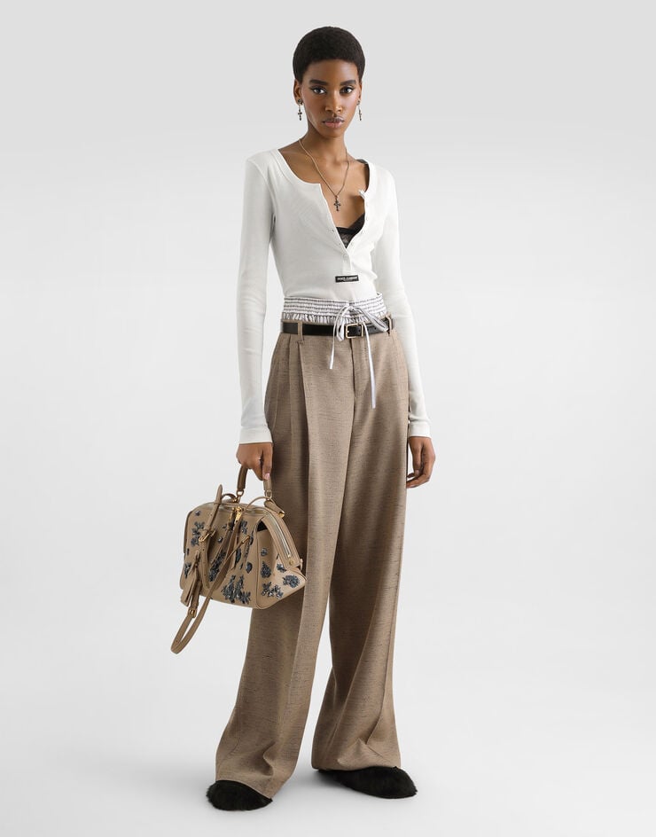 Dolce & Gabbana リブ コットン セラフィーノ Tシャツ Dolce & Gabbana リブ コットン セラフィーノ Tシャツ White F8W44TFU7AV