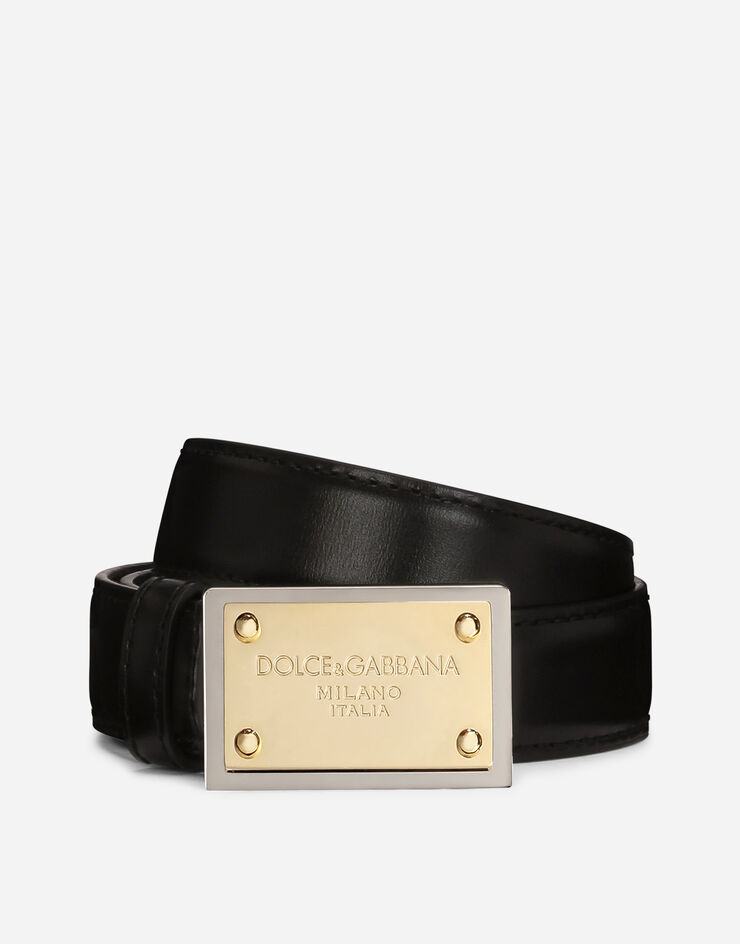Dolce & Gabbana Calfskin belt with branded tag Black BE1589AD986