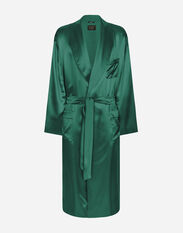 Dolce & Gabbana Silk satin robe with metal DG logo Black M4C13JONN96